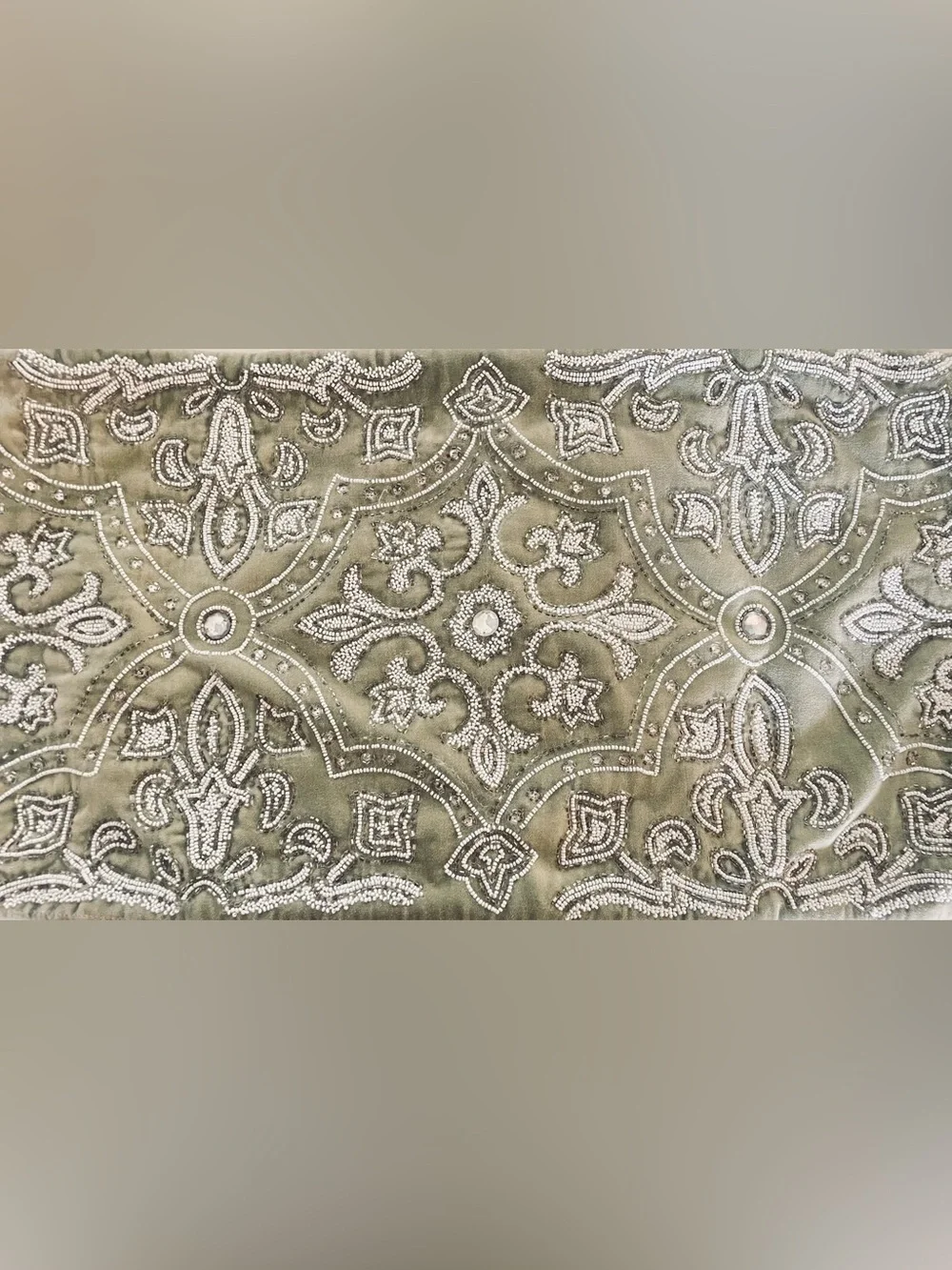 Sage Green Velvet Lumbar Pillow Covers (2) Hand Sewn Beads Cotton 12x24